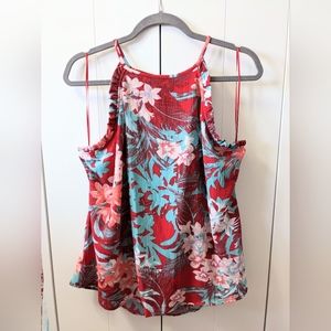 CANDIES, Ruffled, floral high neck tank, Size Extra Large.
